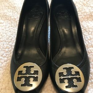 Tory Burch Black Leather Wedge Size 9
